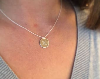 Sterling silver pendant necklace initial disc