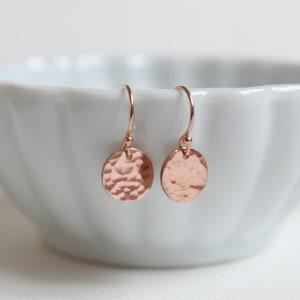 Rose gold earrings hammered discs, Handmade Earrings,