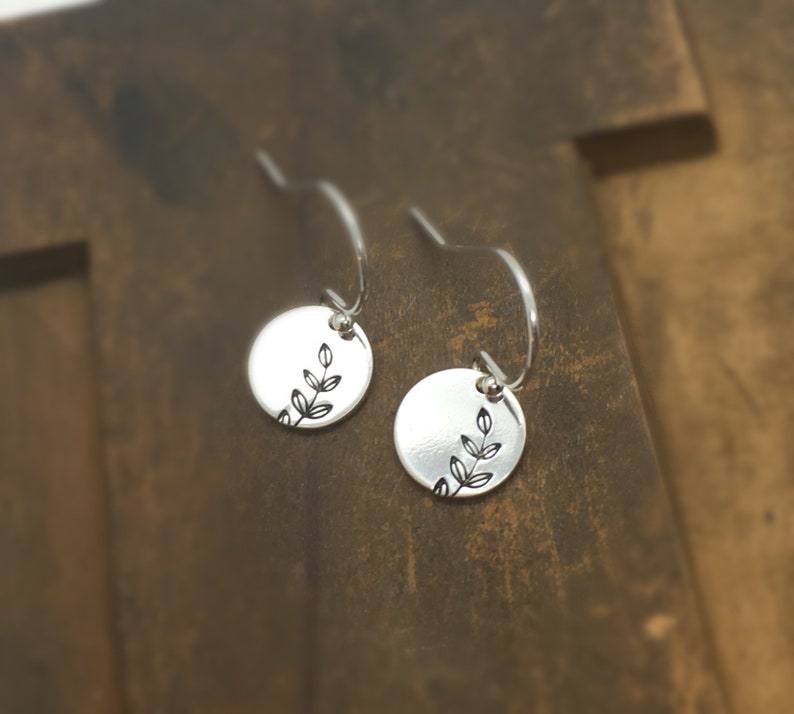 Hand Stamped Earrings Sterling Silver Leaf Etsy