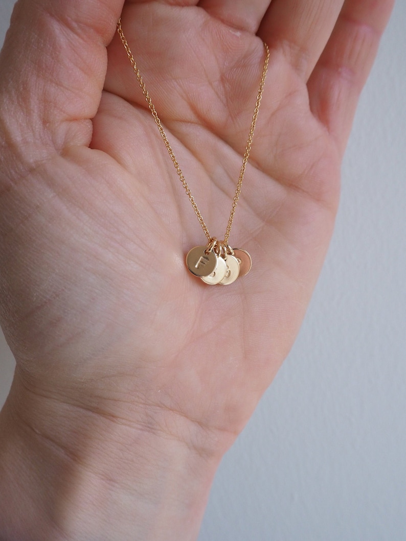 personalised initial necklace in 14k gold filled hand stamped