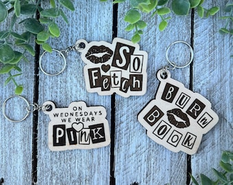 Mean Girls Keychain, Mean Girls Gift, Burn Book Keychain, So Fetch Keychain, Burn Book, So Fetch, Pink, Mean Girls Christmas, Regina