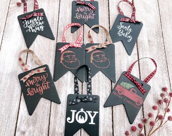 Rustic Chalkboard Ornaments with Christmas Shapes or Words - Rustic Christmas - Chalkboard Ornaments - Christmas Ornaments - Banner Ornament