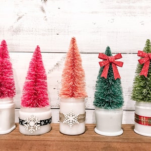 Rustic Bowl Brush Christmas Trees in Vintage Containers - Rustic Christmas Trees - Vintage - Christmas Decor - Mantle Decor - Holiday Decor