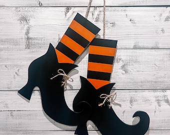 Handmade Rustic Wood Witch Boots- Primitive Halloween Decor - Front Door Decor - Rustic Halloween Decor - Witch Boots - Halloween Decor