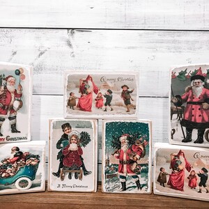 Vintage Postcard Wood Blocks - Vintage Holiday Postcards - Christmas Wood Blocks - Christmas Home Decor - Holiday Home Decor - Mantle Decor