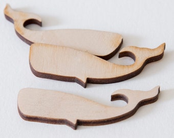 wooden whales - laser cut craft supplies - party favors, decorations, unfinished birch - FREE shipping!