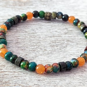Handmade Overwatch Inspired Bastion 6mm glass bead stretchy bracelet size: 7.5In.