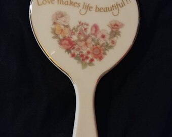 Ceramic heart shaped handheld mirror