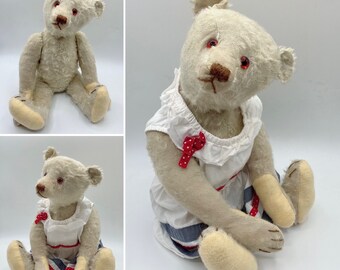 Antique white mohair Steiff teddy bear 45cm