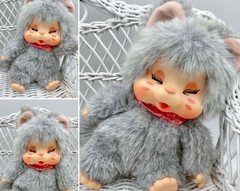 Adorable chaton chat Nyamy gris Nappy monchichi 18cm/7.1"