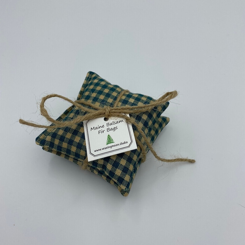 Maine Balsam Fir Sachet, Green Buffalo Plaid, Set of 2, Made in Maine