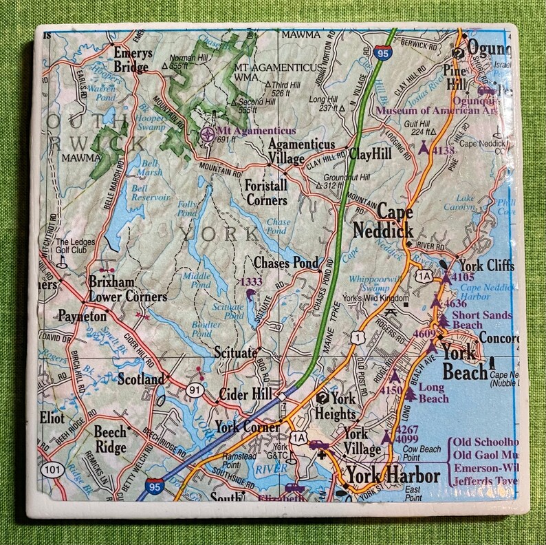 Maine & New Hampshire Map Ceramic Tile Coasters usando Etsy