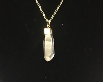 Genuine Quartz Crystal Pendant -  (For Healing, Power, Protection) OOAK!  Gold Plated Dipped and Gold Plated Chain!