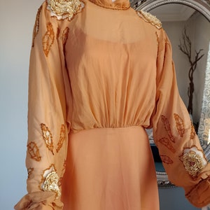 1980's vintage peach gown for S sizes, mother of bride dress, engagement dress