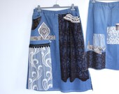 Recycled denim skirt XXL denim skirt boho skirt altered couture collage denim skirt art to wear skirt
