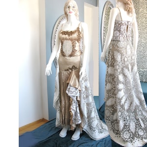Vintage lace wedding dress/boho wedding dress/ antique gown/recycled gown/ OOAK gown/ alternative wedding dress/ recycled