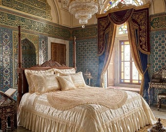 Shabby Chic Bedding Set,Vintage ivory somon Crinkled Silky Bedspread,Romantic Rococo Lace Trim Duvet Cover & Pillowcases