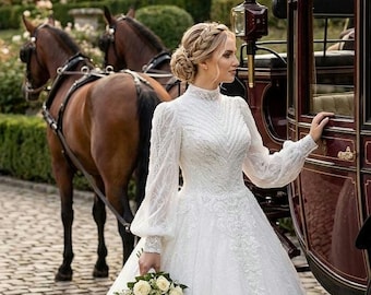 Gotisk brudklänning, modern och blygsam brudklänning 44,46 EU brudklänning, historisk brudklänning vit, romantisk brudklänning, plus size brudklänning