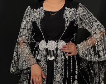 Black embroidered kaftan,all colours beaded gowns,different option evening prom dresses