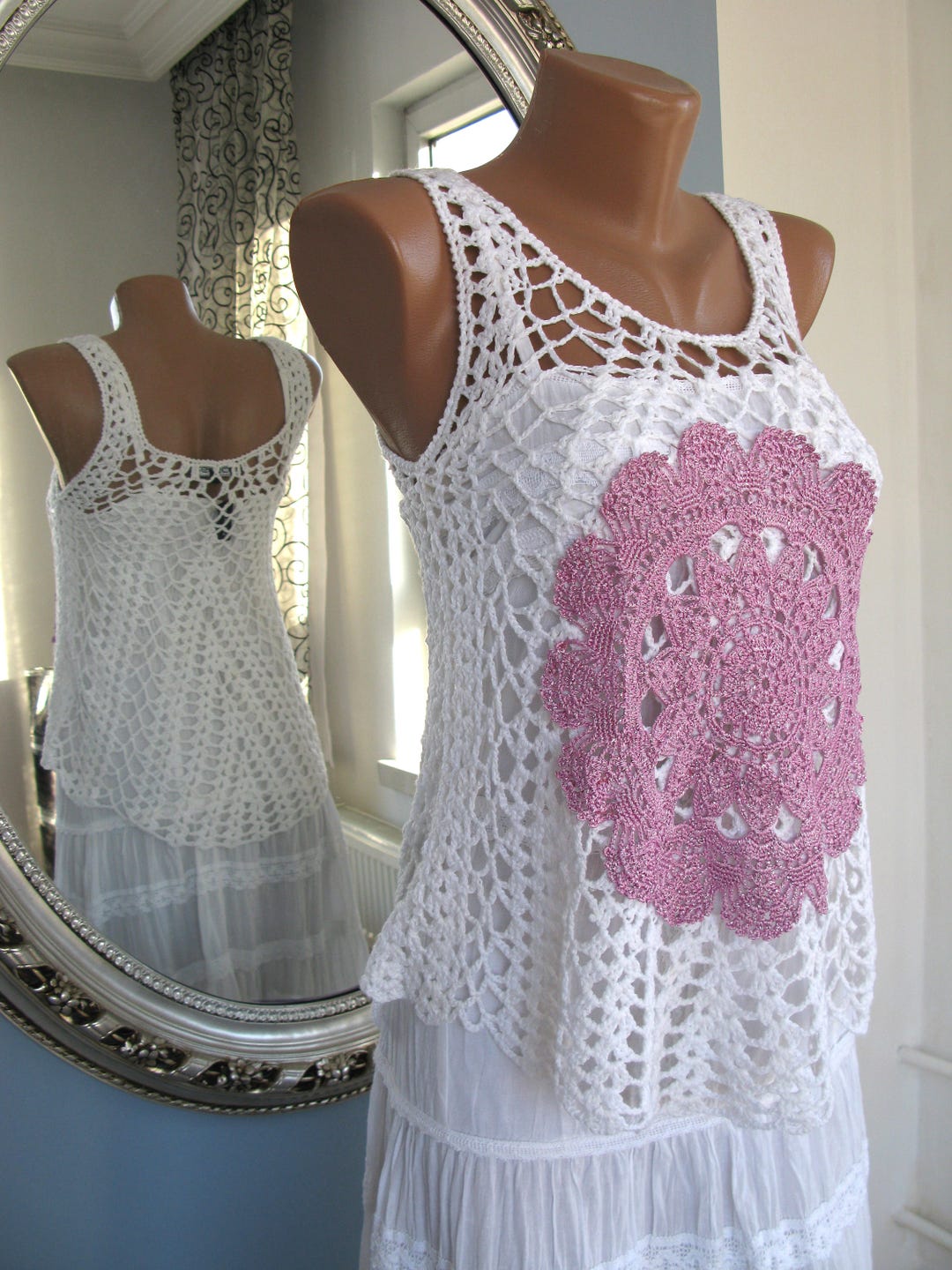 Crochet Top With Doily/boho White Top/ S Size - Etsy
