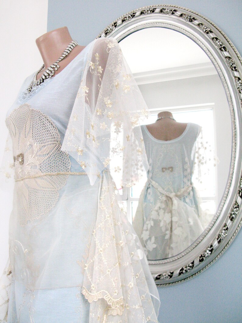 Gorgeous OOAK Alternative Wedding Dress,pastel bluedreamy summer wedding dressfairy slip dress,boho wedding dress romantic weddding dress