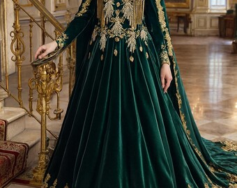 Emerald Green Renaissance Gown Medieval Dress Fantasy Cosplay Tudor Brocade  Satin Gold Embroidery LARP Outfit Celtic Faire Women's Gown - Etsy