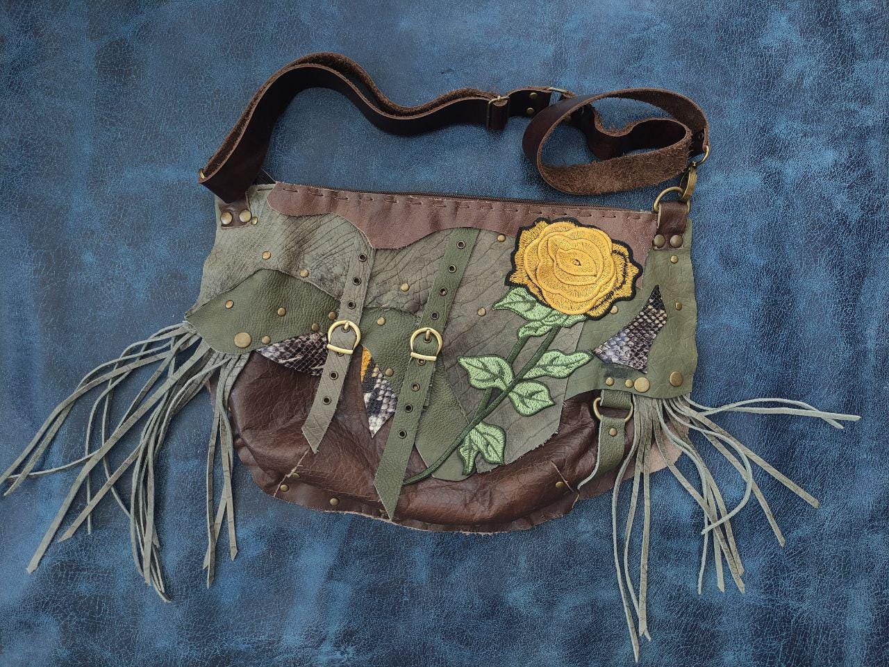 Asymmetrical Khaki Brown Old Leather Crossbody Bag /military Green 