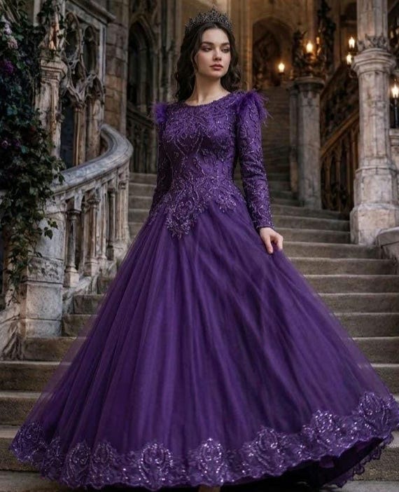 purple engagement dress Buy Gothic Gown, Purple Wedding Recycled S and M Sizes Purple Medieval Dress,modest Gown,engagement Dress,islamic Fashion Online in India it offers a classic Size:AU 5.5 (M6.5 / W8.5) Ball gown resku:color=black Lioness Women's Long-Sleeve Crewneck