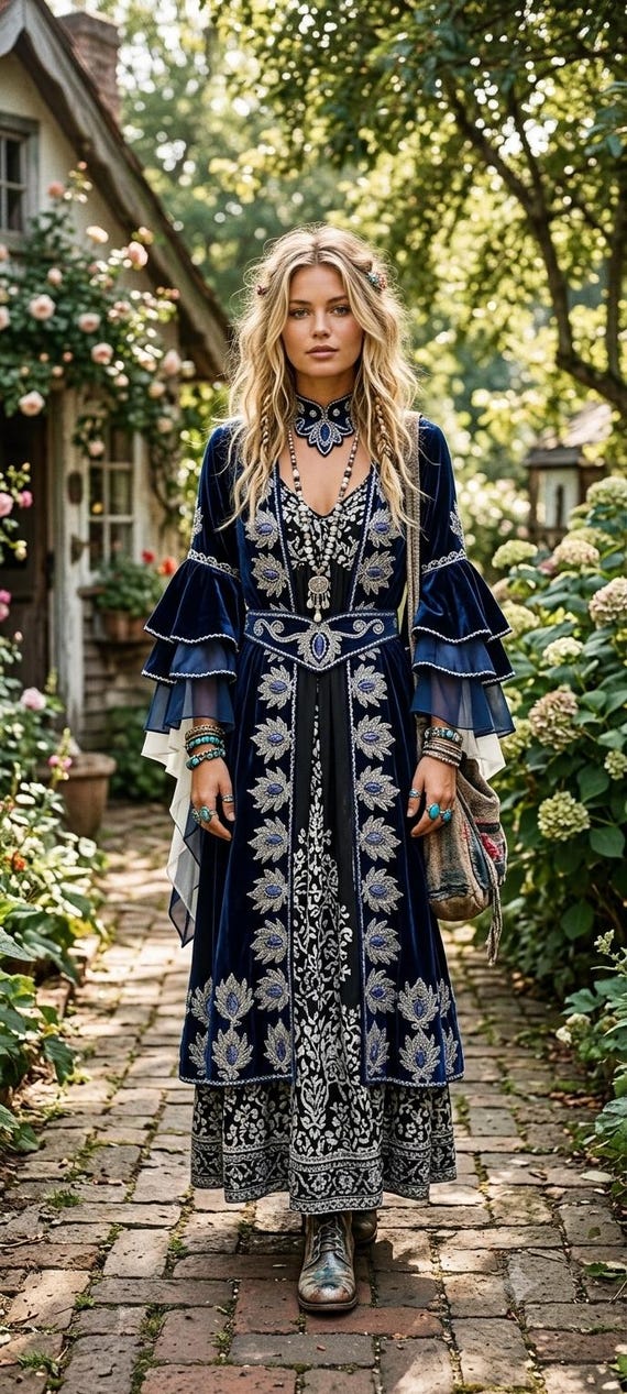 Boho embroidered darkblue duster, Magnolia Pearl style velvet coat,medieval robe dress, renaissance gown S M L sizes duster