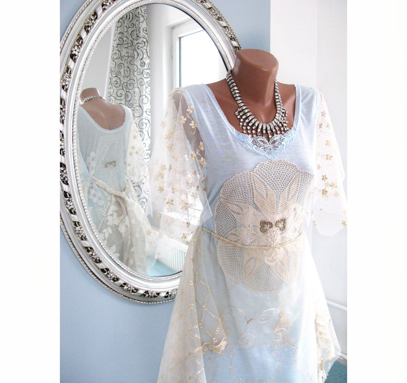 Gorgeous OOAK Alternative Wedding Dress,pastel bluedreamy summer wedding dressfairy slip dress,boho wedding dress romantic weddding dress