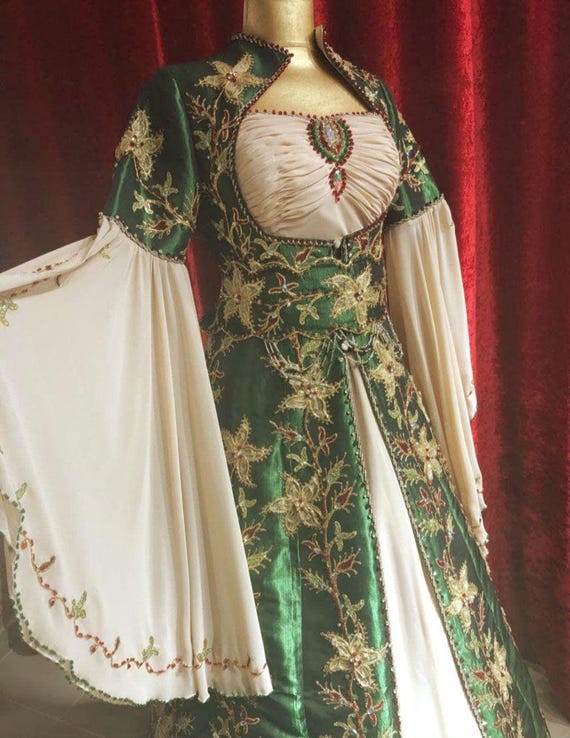 embroidered medieval dress Medieval dress with hand embroidery blue
