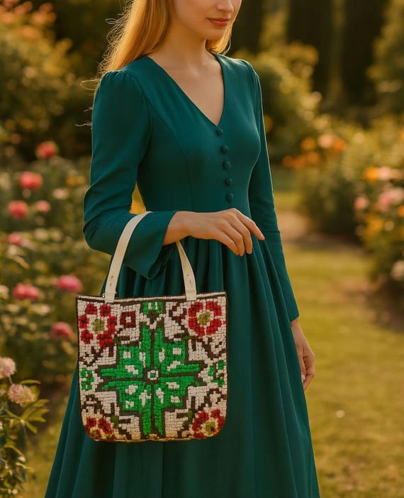 ニードルポイント刺繍ショルダーバッグ/ハンドメイドユニークバッグ 