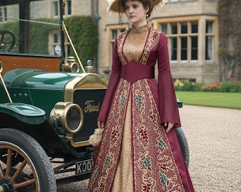 Burgundy medieval outside dress,S M size gown,bellsleeves kaftan and slip,recycled historical dress,winter medieval,edwardian coat