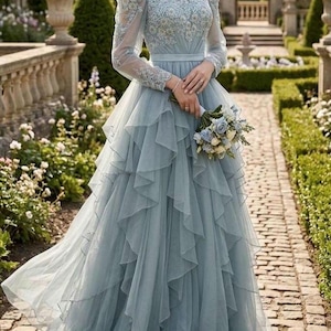 light blue dress for engagement photos Which light blue dress is perfect for engagement party? Get $15 off on these stunning dresses using code: SPRING15 @rashika_agasthi, , Satin Engagement Dress: Clarisse 8199, 3D Florals Engagement