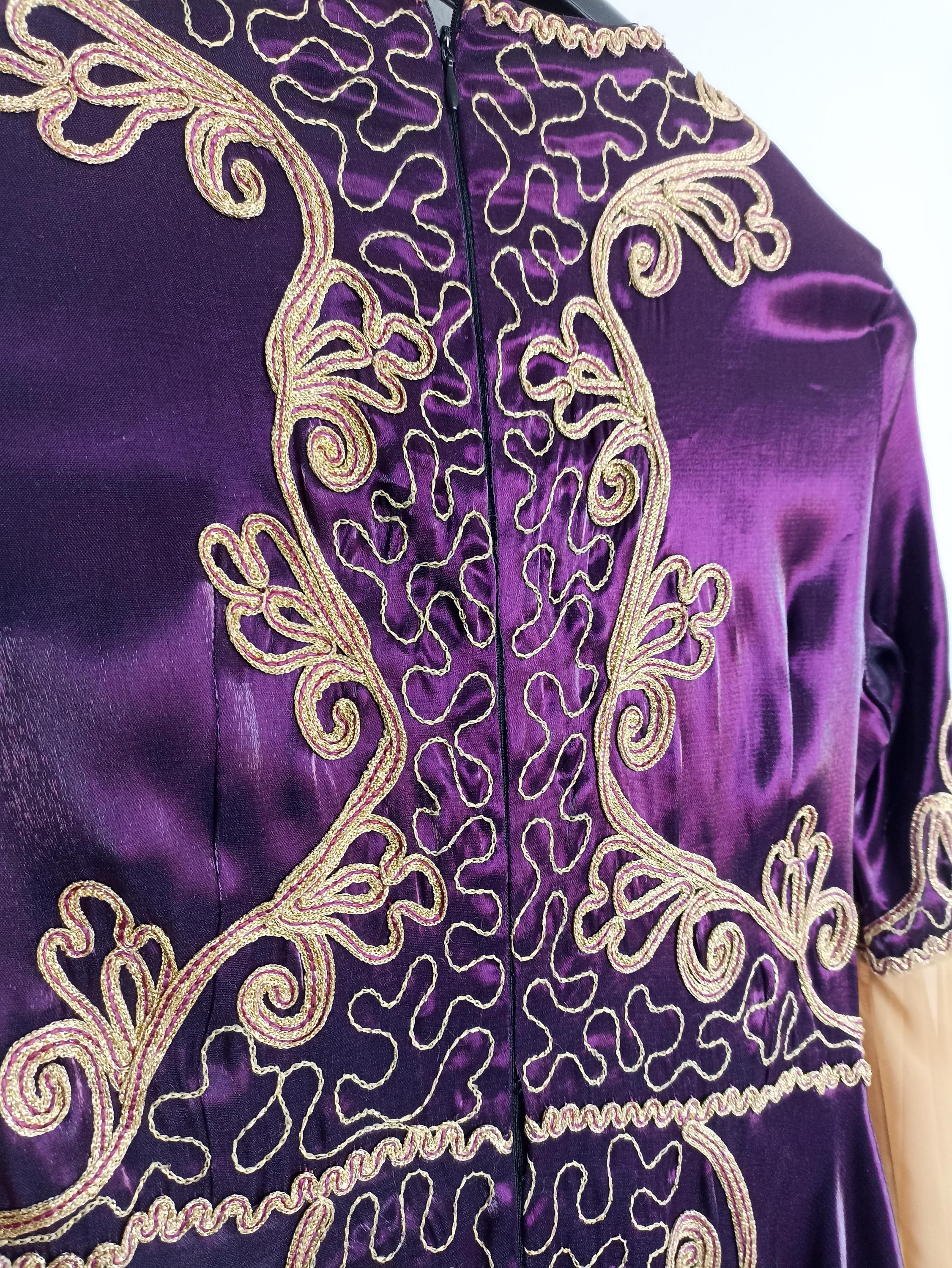 Purple &gold Beaded Embroidered Kaftan XS,S 4, 6, 8usa Recycled Robe ...