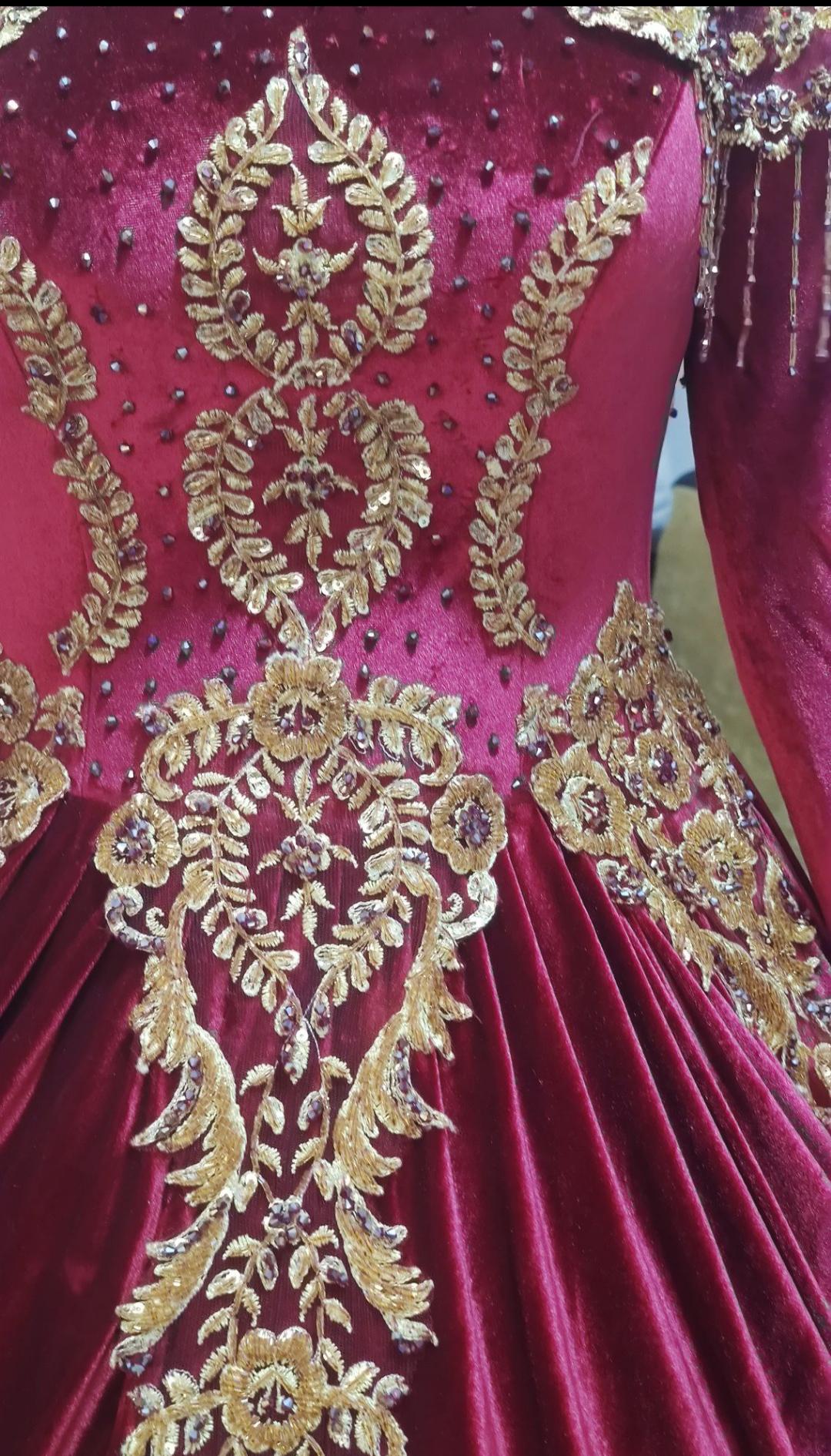 slim fit dress slacks Burgundy One Shoulder Gold Lace Applique Embellished Engagement Party Dress 36 main image 1
