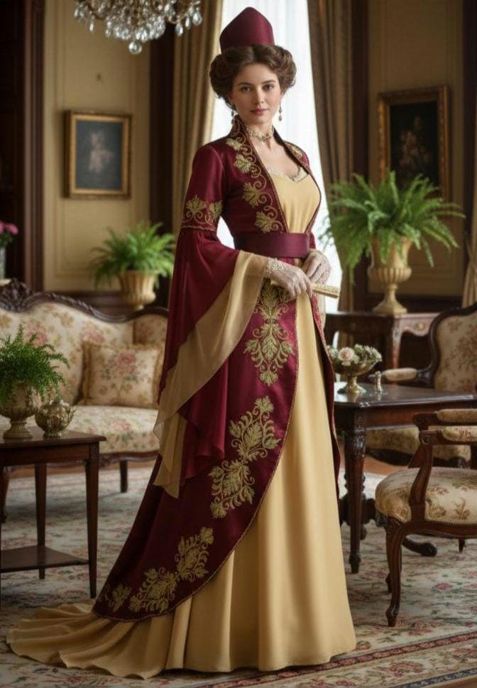Ballroom Robe Medieval Burgundy Medieval Robe Dress With Yellow Slip for 6 8 Sizes ...