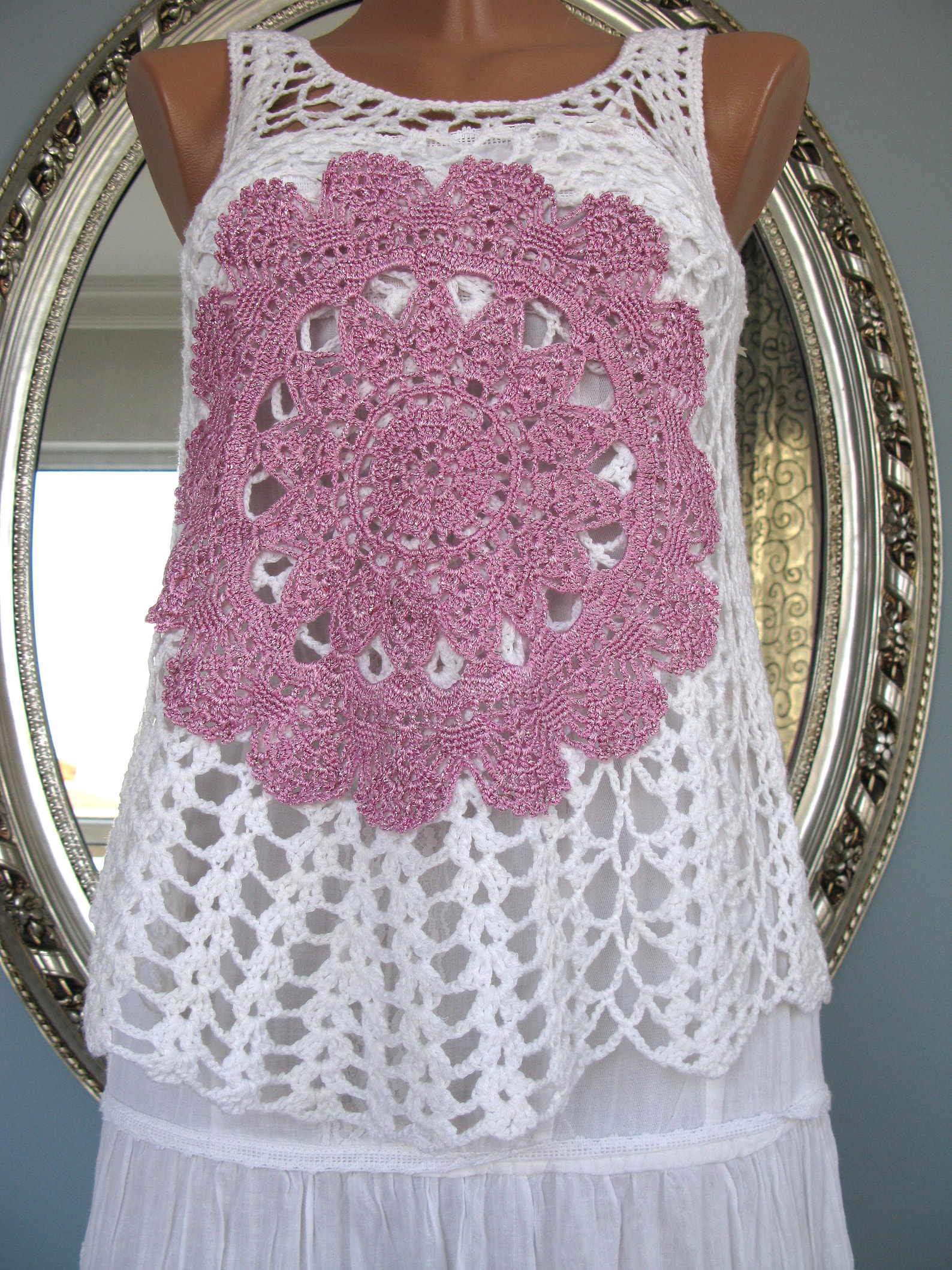 Crochet top with doily/boho white top/ S size | Etsy