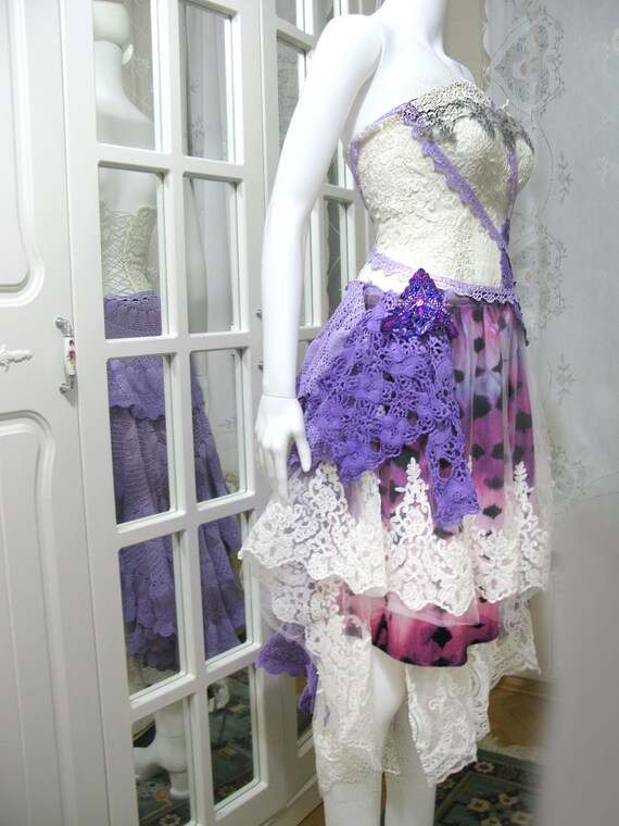 Boho Lilac Wedding Dress /high-long Gown/s Size /collage Recyled Bridal  /art to Wear Gown.ooak . Shabbychic Alternative Wedding Dress - Etsy