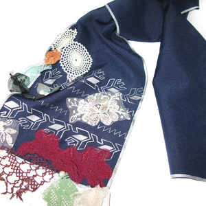 Art to wear scarf/thin silk acrylic dark blue scarf*handmade*handpainted