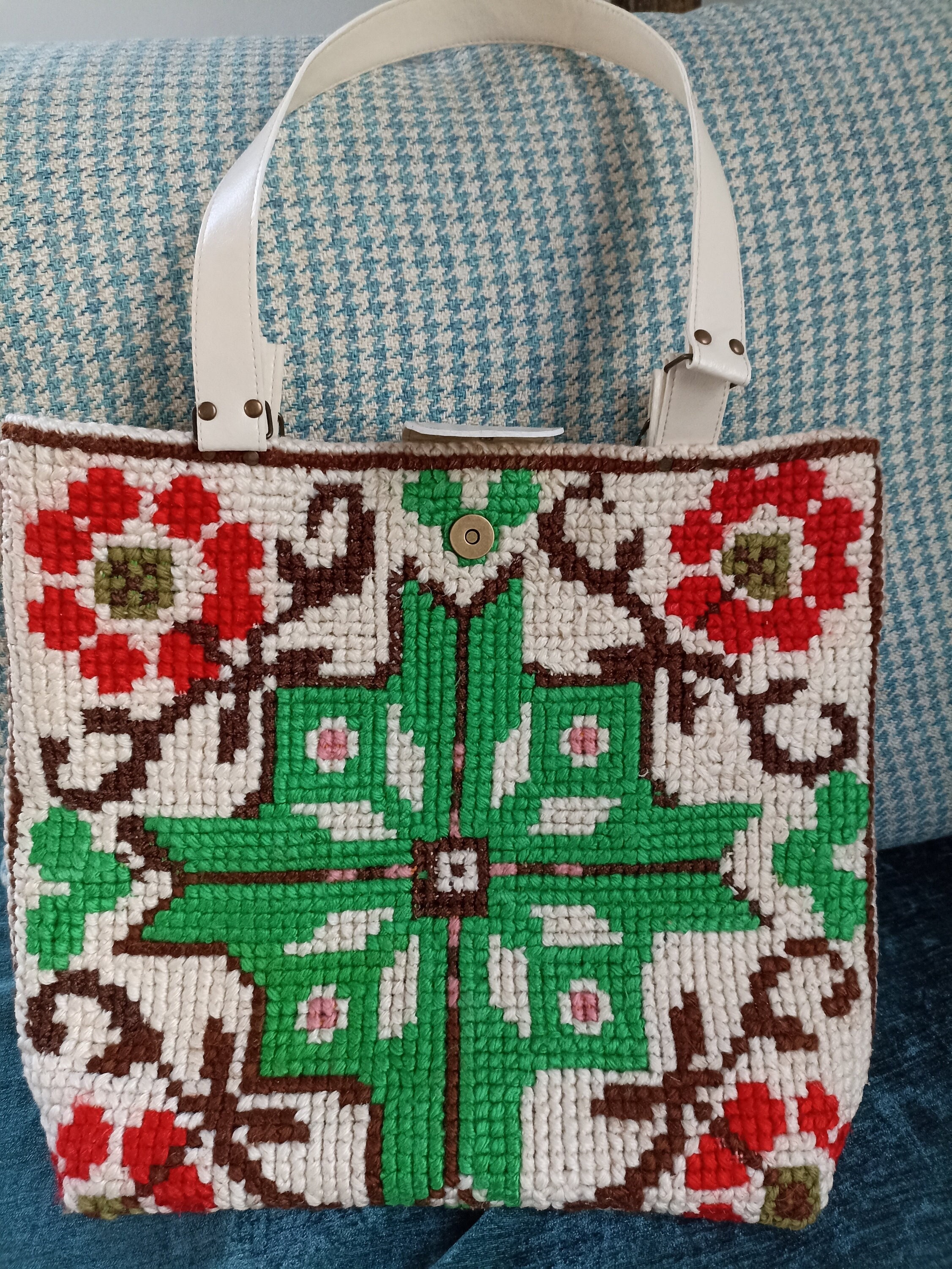 ニードルポイント刺繍ショルダーバッグ/ハンドメイドユニークバッグ 