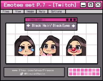 Black Hair Black Eyes Emote Set - P.7