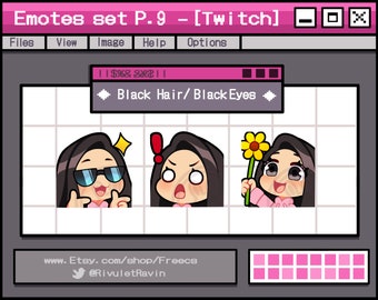 Black Hair Black Eyes Emote Set - P.9