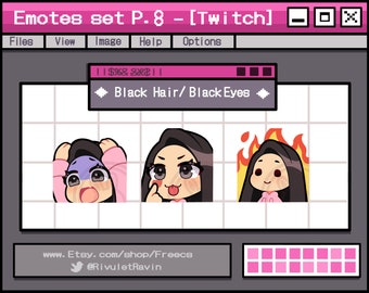 Black Hair Black Eyes Emote Set - P.8