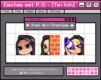 Black Hair Black Eyes Emote Set - P.10