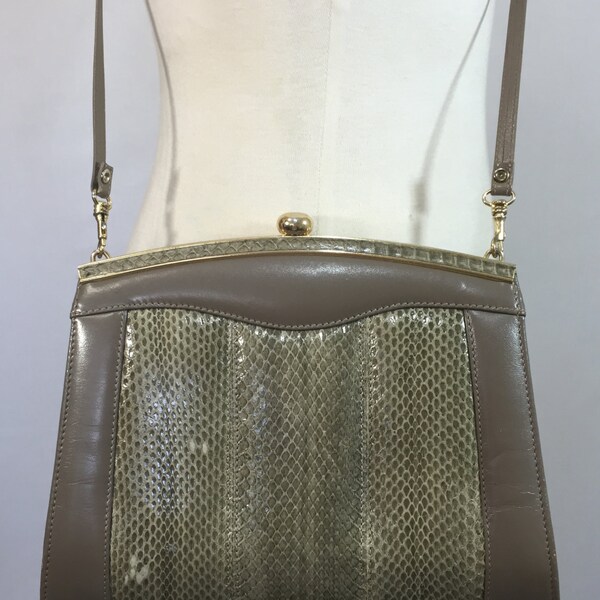 Vintage 70s Gray Snake Skin & Leather Structured Purse