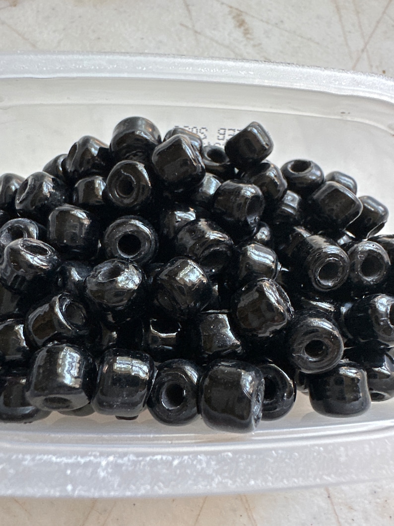 150 Black Glass Pony Beads, Large Holed Beads For Crafts Jewelry,Black Roller Beads image 1