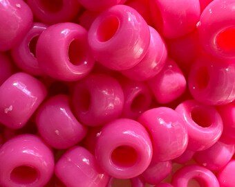 Hot Pink Pony Beads, Hair Beads, Kid's DIY Crafts, Macrame Beads, Pink Hair Beads