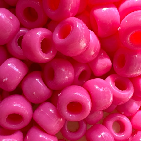 Hot Pink Pony Beads, Hair Beads, Kid's DIY Crafts, Macrame Beads, Pink Hair Beads