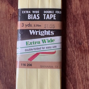 Extra Wide Bias Tape Wrights Double Fold Banana Yellow 3 Yards Vintage Sewing Tape